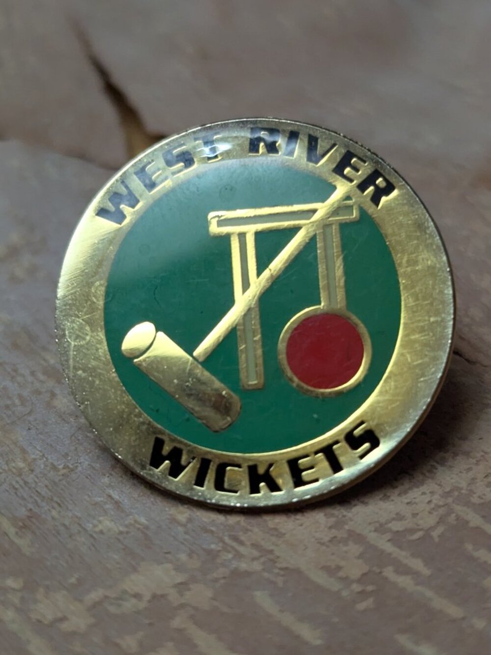 West River Wickets gold tone lapel hat pin